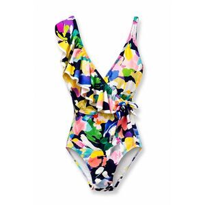 Profile by Gottex Abstract Floral Ruffle One Piece Swimsuit Size 12